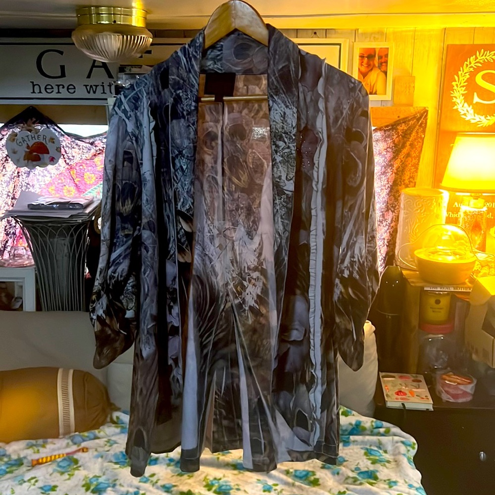 Iris and feather with rhinestone cardigan